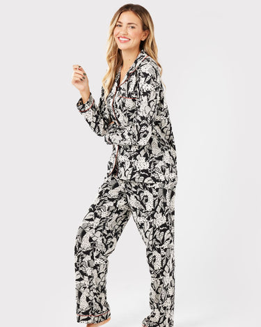Black & White Jungle Leopard Organic Cotton Button Up Long Pyjama Set